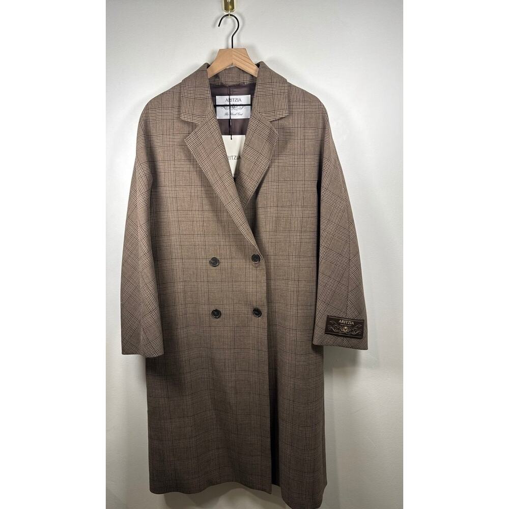 Aritzia The Slouch Brown Plaid Double-Breasted Long Coat- Sm NWT - Picture 2 of 10